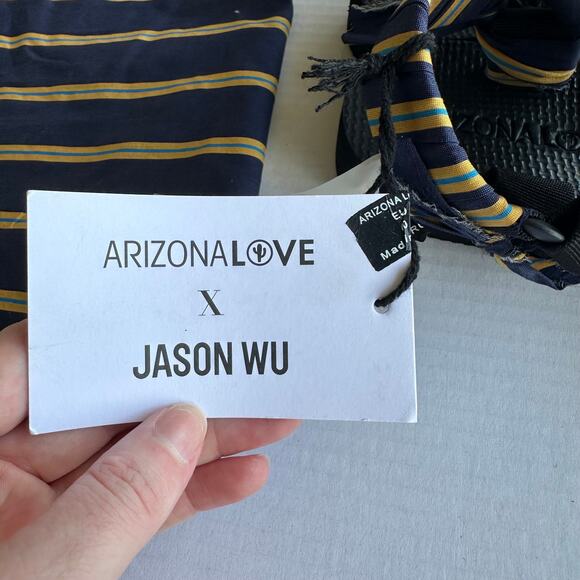 Sz 40 NWT Arizona Love x Jason Wu Trekky Sandals blue & yellow striped boho eco - Picture 6 of 9